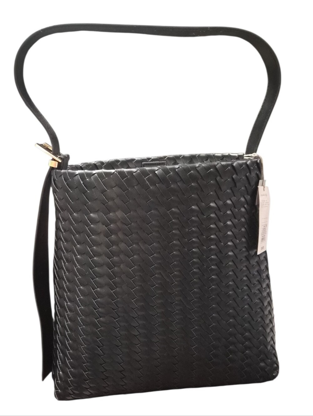 A New Day Black Woven Faux Leather Shoulder Bag Tote Purse NWT